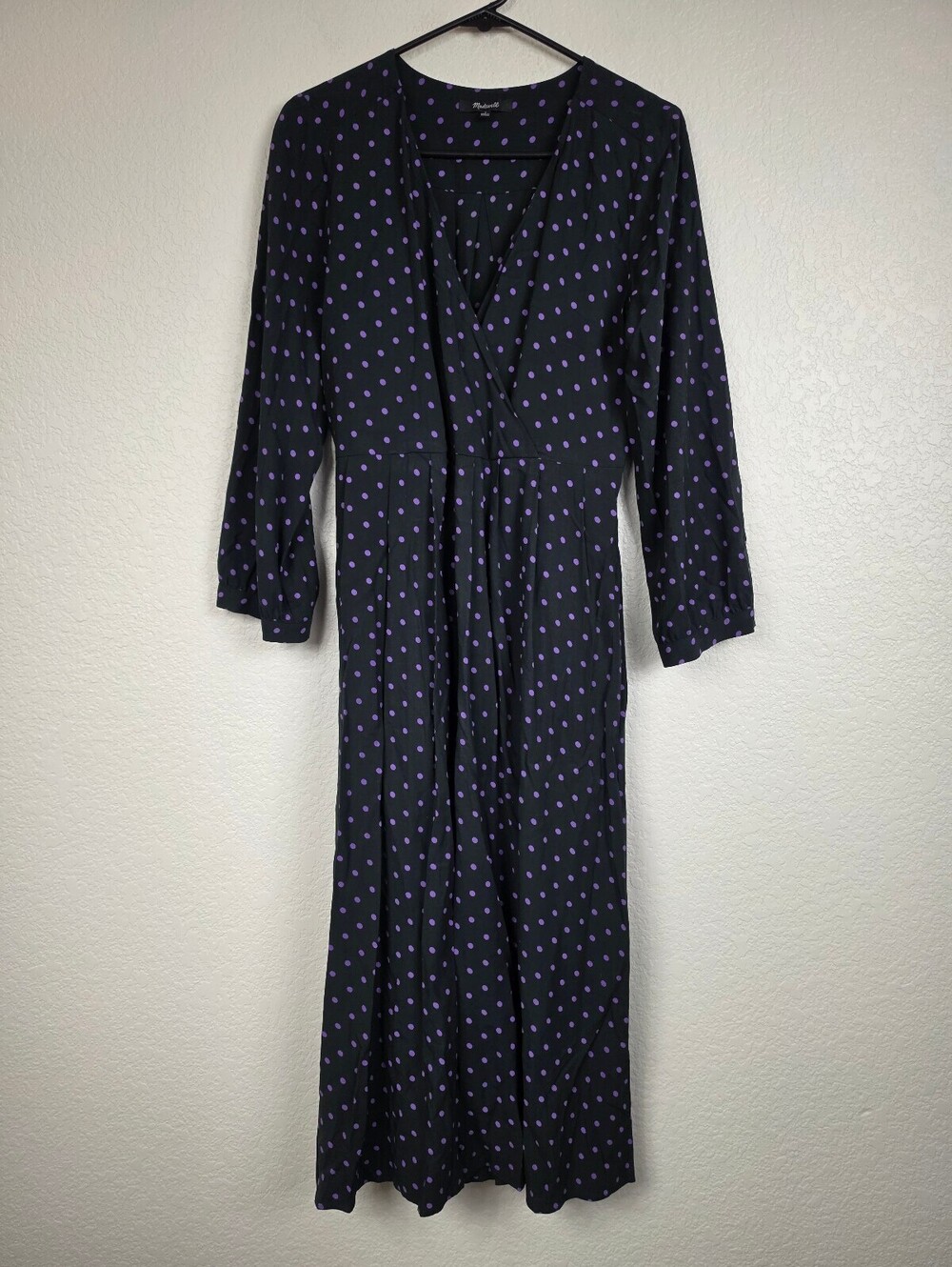 Madewell Black Dress with Purple Polka Dots Size S